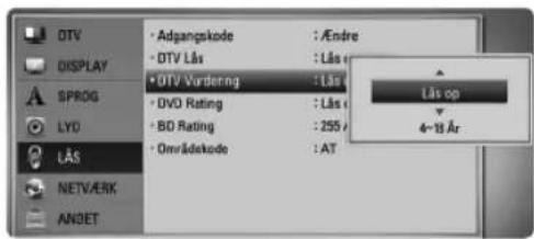 DTV • Adgangskode : /Andre • DTV Lås : /Lås • DTV Vorderung : /Lås • DVD Rating : /Lås • BD Rating : 255 A • Områdekode : AT Lås op 4-18 År SPROG LYD LÅS NETVÄRK ANDET