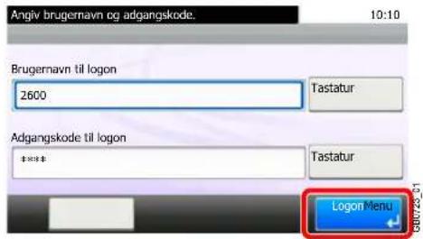 Angiv brugernavn og adgangskode. 10:10 Brugernavn til logon 2600 Tastatur Adgangskode til logon **** Tastatur LogonMenu