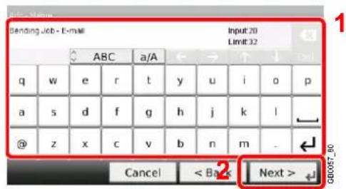 Bending Job - E-mail Input:20 Limit:32 ABC a/A q w e r t y u>i pivot a s d f g h j k l @ z x c v b n m_. Cancel < Back Next > GDB057_80