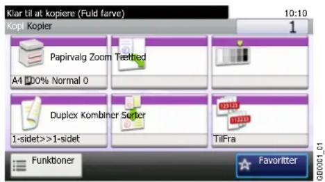 Klar til at kopiere (Fuld farve) Kopil Kopier Papirvalg Zoom Teethed A4 100% Normal 0 Duplex Kombiner Sorter 1-sidet>>1-sidet TilFra Funktoner 10:10 1 Favorite G60001_01