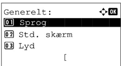 Generelt: 01 Sprog 02 Std. skærm 03 Lyd [