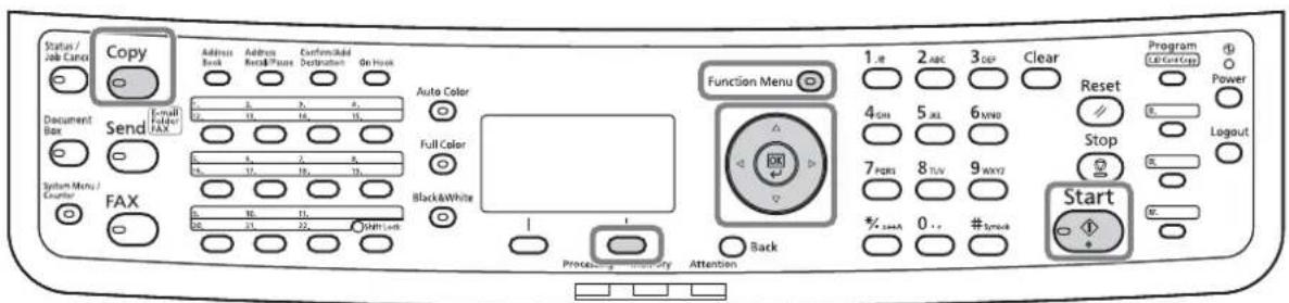 Status / Job Cancel Copy Address Book Address Repair Pause Confirm/Hold De/Hook Auto Color Document Box Send E-mail FAX 1 2 3 4 2 3 4 5 6 10 11 12 13 Full Color System Menu / Counter FAX Black&White Function Menu 1.8 2.ABC 3.DEP Clear Program 4GH 5JL 6MND Reset Stop 7PQRS 8TUV 9MXV7 Start % SAAA 0.. #SMBK Back Processing Memory Attention
