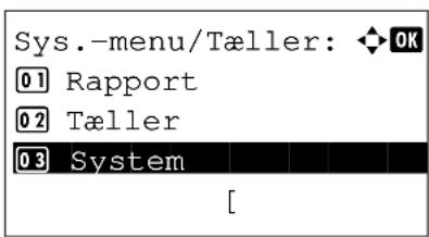 Sys.-menu/Tæller: OK 01 Rapport 02 Tæller 03 System [