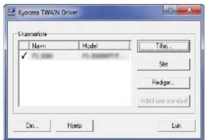 Kyocera TWAIN Driver Skannarole Navn Model ✓ TS-0000 TS-0000000000 Tilien... Slet Redger... Indel cow standard Dm... Help Luk