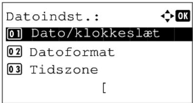 Datoindst.: 01 Dato/klokkeslæt 02 Datoformat 03 Tidszone [