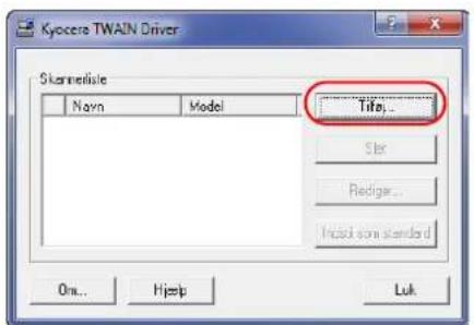 Kyocere TWAIN Driver Skarmeläste Navn Model Title... Skr Redige... Insell som standard Om... Hjelp Luk