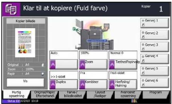 Klar til at kopiere (Fuld farve) Kopier 1 Kopier billede Original : A4 Zoom : 100% Papir : A4 Vis Auto 100% Zoom Normal 0 Technet/Fapirvalg >>1-sidet Fra Fra1-sidet Duplex Kombiner Heftning/ Huling Hurtig opsetning Original/Papir/ Efterbehandl Farve-/ billedkvalitet Layout /Rediger Avancere opsetning Program Status 10/5/2010 10:10