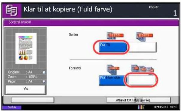 Klar til at kopiere (Fuld farve) Sorter/Forskyd Original : A4 Zoom : 100% Papir : A4 Vs Sorter Fis til Forskyd Fis river side Affryd OKTilat gevele 10/19/2019 10:30 Status