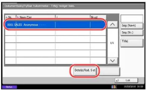 Dokumentboks/Fytbar nukommelse - Tilføj/ rediger boks. Nr. Navn Eier Brugt 0001 SALES Anonymous 1/1 Detaljs/Rod. S et Søg (Navn) Søg (Nr.) Tilføj Luk Status 10/12/2010 10:19