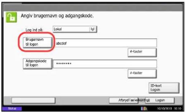 Angiv brugernavn og adgangskode. Log ind på: Lokal Brugemavn til logon abcdef Adgangskode til logon ********* e-taster e-taster ID-kurt Logon Atbryd Tællekontroll Logon Status 10/10/2013 10:10