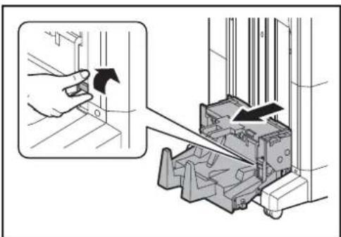 Diagram showing a hand inserting a component into a device with directional arrows indicating movement or force.