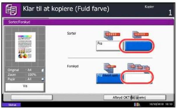 Klar til at kopiere (Fuld farve) Kopier 1 Sorter/Forskyd Original : A4 Zoom : 100% Popir : A4 Vis Sorter Fra Forskyd Fra Work set Albryd OKTil(ə) geavej Status 10/10/2019 10:10