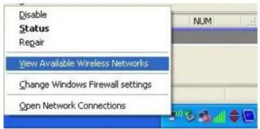 Disable Status Repair View Available Wireless Networks Change Windows Firewall settings Open Network Connections