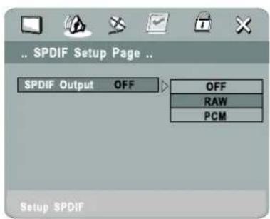 .. SPDIF Setup Page .. SPDIF Output OFF OFF RAW PCM Setup SPDIF