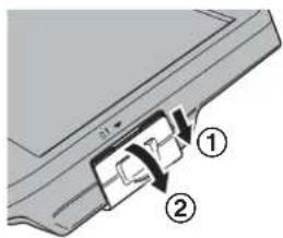Diagram showing a mechanical component with numbered parts, likely illustrating a folding or assembly process.