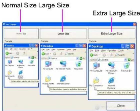 Normal Size Large Size Extra Large Size Sample Desktop My Computer My Network Files My Documents Internet Explorer Contains letters, reports, and other docs Sample Desktop My Computer My Network Files My Documents Internet Explorer Contains letters, reports, and other docs Sample Desktop My Computer…