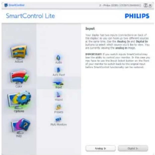 PHILIPS SHJ026 - Er kun aktiv når du velger Input (Inndata) fra rullegardinmenyen Options (Valg). På en skjerm som ikke støttes, men er DDC/CD-kompatibel, er kun kategoriene Help (Hjelp) og Options (Alternativer) tilgjengelige. Ingen andre SmartControl Lite-kategorier er tilgjengelige. - 1