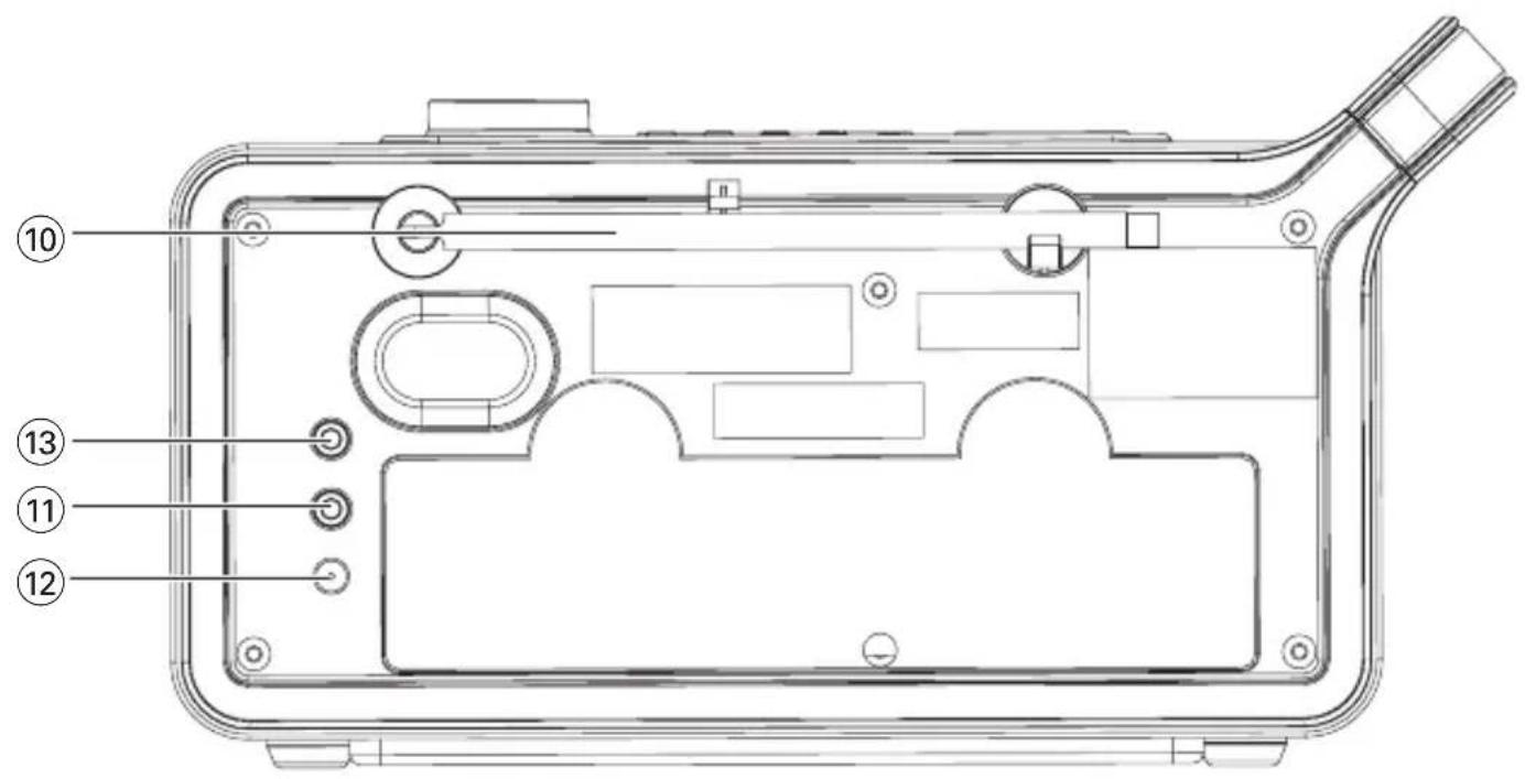 Technical diagram of a device casing with numbered components for identification
