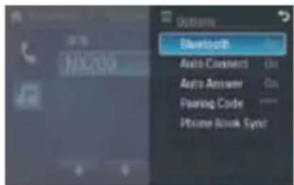 Options Bluetooth Auto Connect On Auto Answer On Passing Code Phone Book Sync