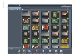Screenshot of a video editing software interface showing timeline, preview thumbnails, and status bar with icons