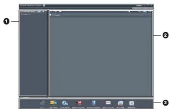 Screenshot of a software interface with labeled UI elements, showing a blank canvas and toolbars.