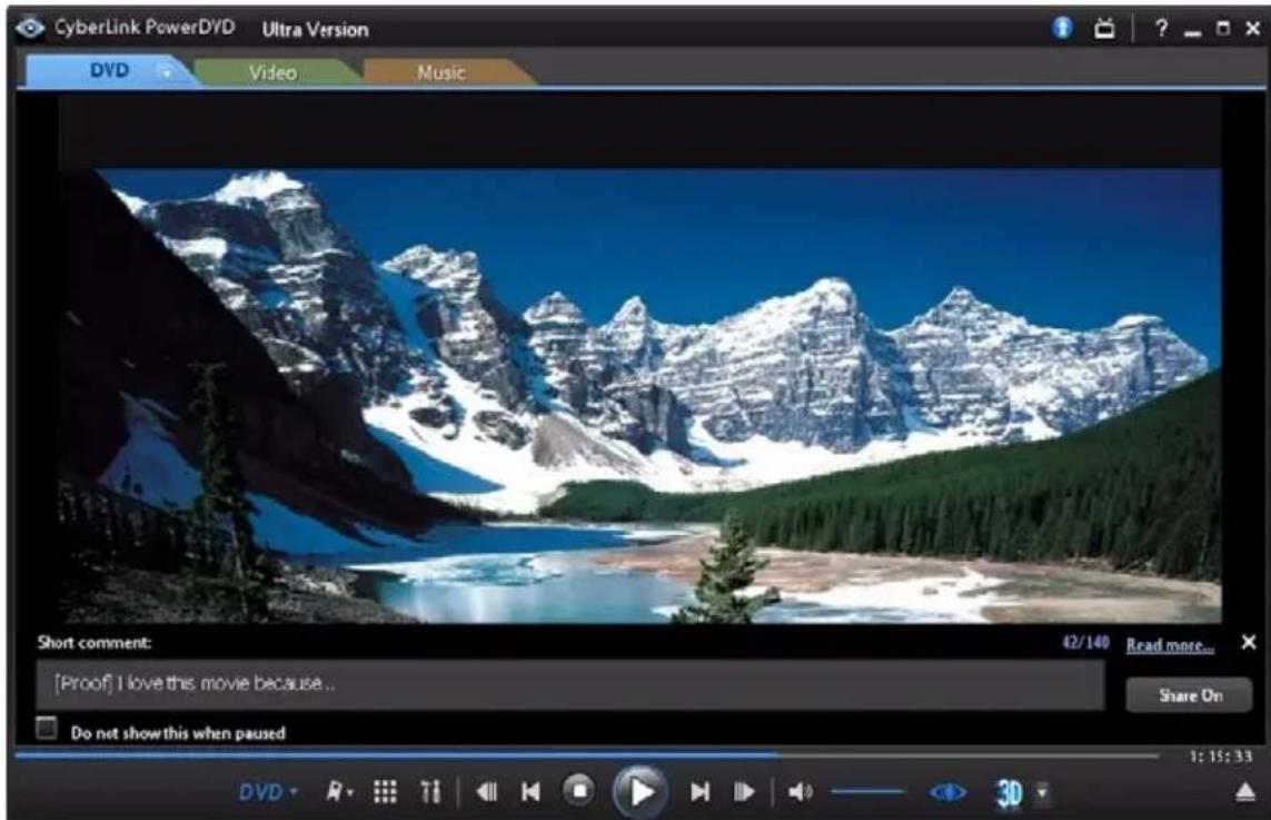 CyberLink PowerDVD Ultra Version DVD Video Music Short comment: 42/140 Read more... [Proof] I love this movie because... Do not show this when paused Share On 1: 15: 33 DVD