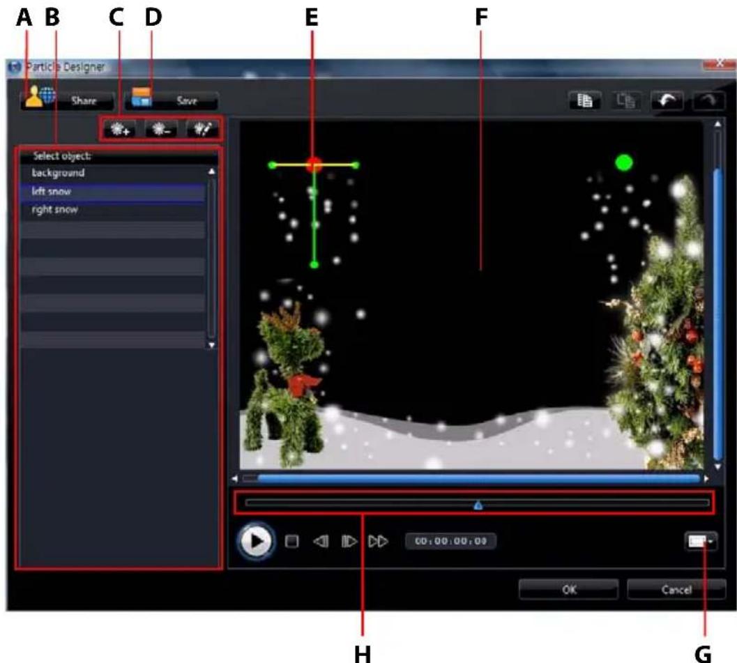 A B C D Particle Designer Share Save Select object: background left snow right snow E F H G OK Cancel