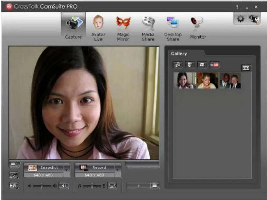 CrazyTalk CamSuite PRO Capture Avatar Live Magic Mirror Media Share Desktop Share Monitor Gallery Snapshot Record 640 x 480 640 x 480