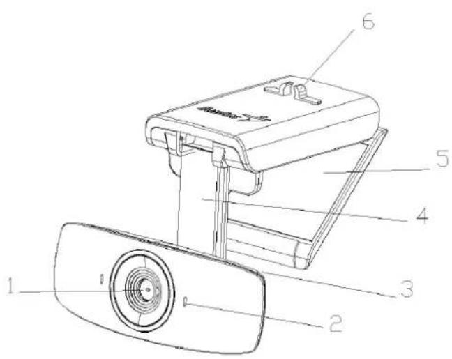 Technical diagram of a device with numbered parts labeled 1 through 6, showing internal components and assembly.