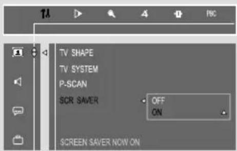 TV SHAPE TV SYSTEM P-SCAN SCR SAVER OFF ON SCREEN SAVER NOW ON