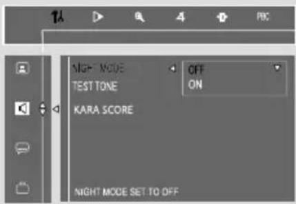 HIGH MODE OFF TEST TONE ON KARA SCORE NIGHT MODE SET TO OFF