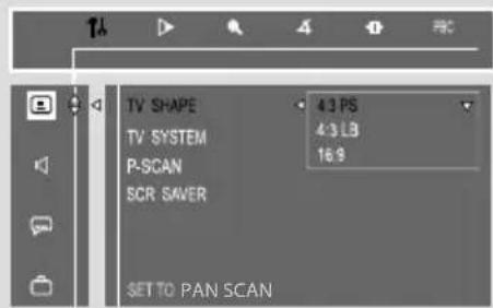 TV SHAPE 4.3 PS TV SYSTEM 4.3 L3 P-SCAN 16.9 SCR SAVER SET TO PAN SCAN