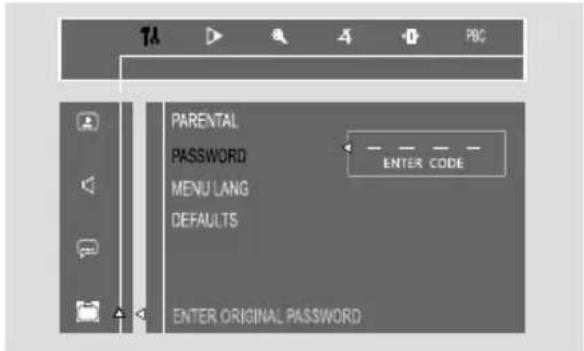 PARENTAL PASSWORD MENU LANG DEFAULTS ENTER CODE ENTER ORIGINAL PASSWORD