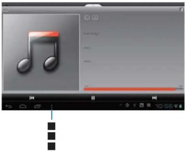Screenshot of a music player interface showing a musical note and playback controls