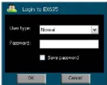 Login to EX635 User type: Normal Password: Save password OK Cancel