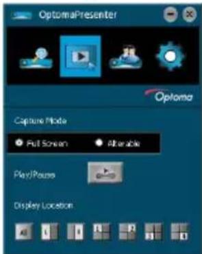 OptomaPresenter Capture Mode ● Full Screen ● Altarable Play/Pause Display Location