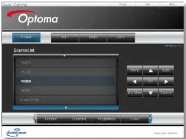 Model Optoma Optoma Power Vol Mode Vol+ SourceList VGA1 VGA2 Video HOM Flash Drive Main Auto OK Auto Source Freeze Contrast Brightness Color C:\ONETRON\Expensive Options