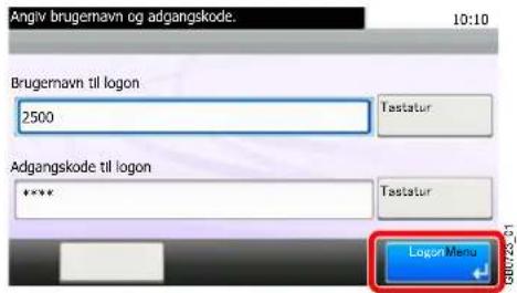Angiv brugemavn og adgangskode. 10:10 Brugemavn til logon 2500 Testatur Adgangskode til logon **** Testatur LogonMenu 08743-01