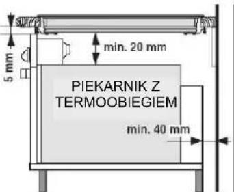 5 mm min. 20 mm PIEKARNIK Z TERMOOBIEGIEM min. 40 mm