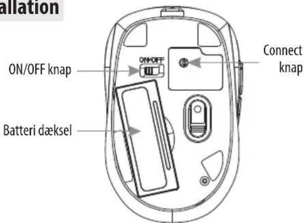 allation ON/OFF knap Batteri dæksel Connect knap
