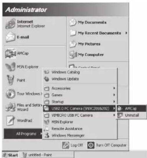 Administrator Internet Internet Explorer E-mail AMCap MSN Explorer Paint Tour Windows > Files and Settings Wizard WordPad All Programs My Documents My Recent Documents My Pictures My Computer Windows Catalog Windows Update Accessories Games Startup USB2.0 PC Camera (SNPC2018202) AMCap VIMICRO USB PC Camera MSN Explorer Remote Assistance Windows Messenger Uninstall Log Off Turn Off Computer Start unblted - Paint