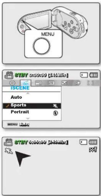 MENU STBY 000.00 [2.5Mim] ISCENE Auto Sports Portrait MENU Edit STBY 000.00 [4.8Mim]