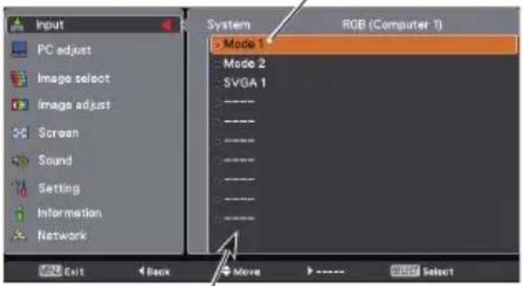 Input PC adjust Image select Image adjust Screen Sound Setting Information Network System > Mode 1 Mode 2 SVGA 1 - - - - - - - - - - - - - - - - - - - - - - - - - - - - - - - - - - - - - - - - - - - - - - - - - - - - - - - - - - - - - - - - - - - - - - - - - - - - - - - - - - - - - - - - - - - + Exit Back Move RGB (Computer 1) Select