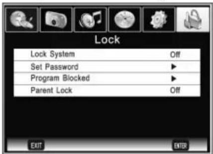 Lock Lock System Off Set Password ► Program Blocked ► Parent Lock Off EXIT ENTER