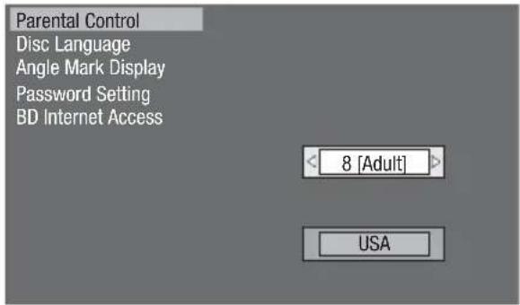 Parental Control Disc Language Angle Mark Display Password Setting BD Internet Access < 8 [Adult] USA