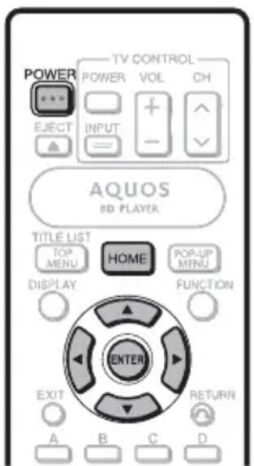 TV CONTROL POWER POWER VOL CH EJECT INPUT AQUOS 8D PLAYER TITLE LIST TOP MENU HOME POP-UP DISPLAY FUNCTION ENTER EXIT RETURN A B C D