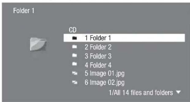 Folder 1, CD, ■ 1 Folder 1, ■ 2 Folder 2, ■ 3 Folder 3, ■ 4 Folder 4, ■ 5 Image 01.jpg, ■ 6 Image 02.jpg, 1/All 14 files and folders ▼