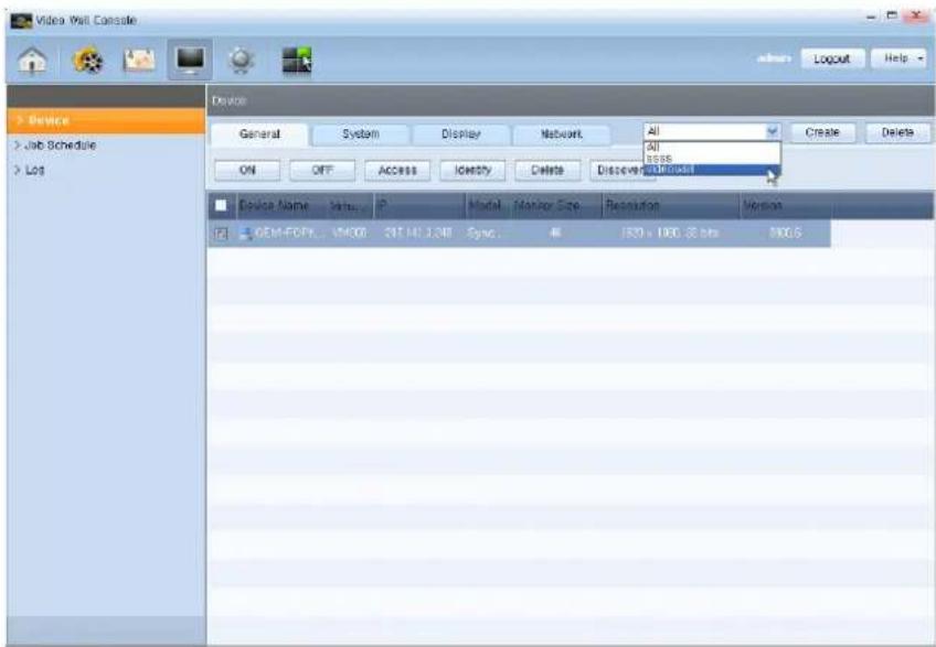 Video Wall Console Device General System Display Network All All USES Create Delete ON OFF Access Identity Delete Discovery Unidual Device Name Value P Model Management Size Recruitment Memeta GEM-FCPK: VM000 217.141.1348 Sync.: 46 180+1000.00 bits 500.0