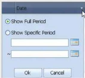 Date Show Full Period Show Specific Period ~ Ok Cancel