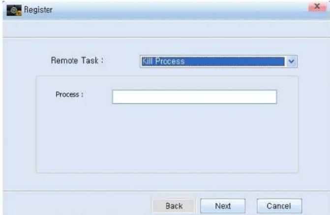 Register Remote Task : Kill Process Process : Back Next Cancel